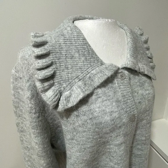 NWT Anthropologie Self Contrast Ainsley Ruffle Collar Cardigan Sweater Gray Boho - Picture 8 of 12